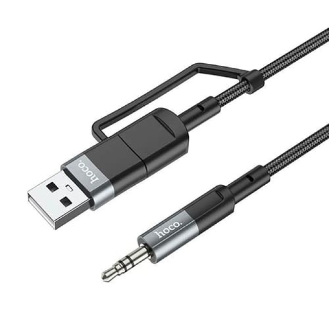 Аудио-кабель AUX c Type-C/USB на 3.5mm Hoco UPA23 Металлик