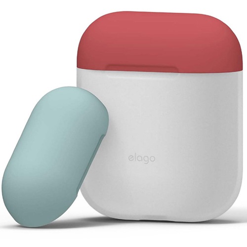 Чехол Elago Silicone Duo Case для AirPods с двумя сменными крышками  (Белый с красным и голубым)