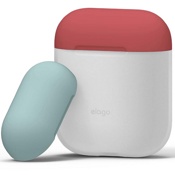 Чехол Elago Silicone Duo Case для AirPods с двумя сменными крышками  (Белый с красным и голубым) - фото