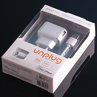 Зарядное устройство Unplug Travel 2A  2 USB + кабель Lightning для Apple