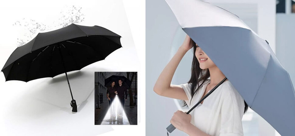 Зонт Xiaomi 90 Points со светодиодным фонариком Auto Umbrella With LED (Черный) - 2