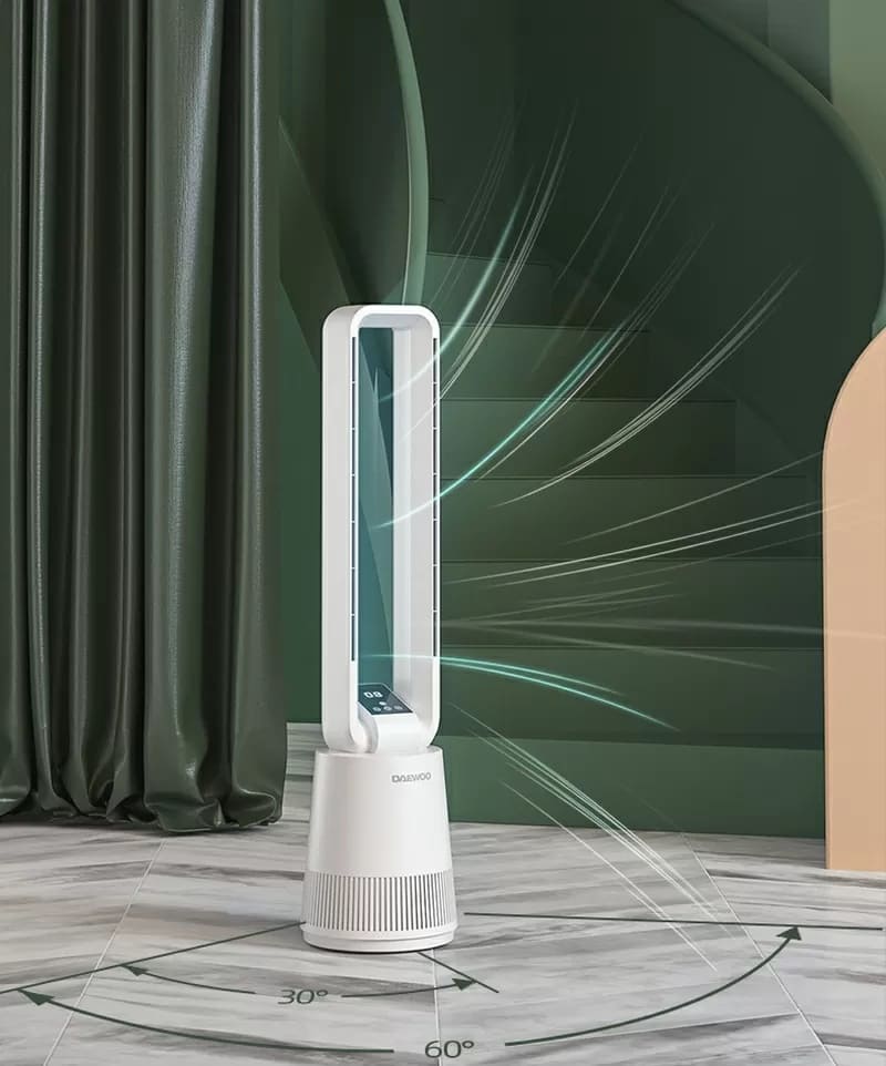 Напольный безлопастный вентилятор-очиститель воздуха Xiaomi Daewoo A1 Pro вращается на угол в 60 градусов