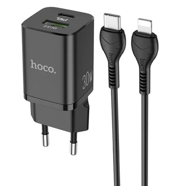Зарядное устройство Hoco N13 Type-C PD30W QC3.0 + кабель Type-C - Lightning (Черный)