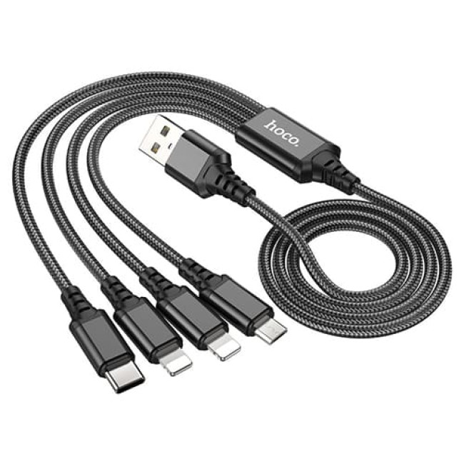 USB кабель Hoco X76 Super Lightning x 2+ MicroUSB + Type-C, длина 1 метр (Черный)