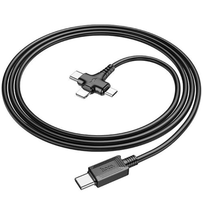 USB кабель Hoco X77 Type-C на Lightning + MicroUSB + Type-C, длина 1 метр (Черный)