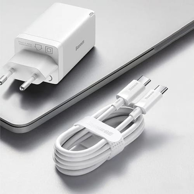 Зарядное устройство Baseus GaN5 Pro Fast Charger 65W USB + 2*USB Type-C CCGP120202 + кабель Type-C Белый