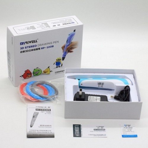 3D-ручка Myriwell RP-100B с LCD дисплеем (голубая) + 120 метров ABS пластик + трафареты 5 шт