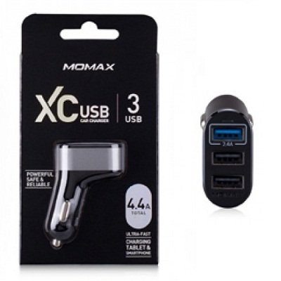 Автомобильное зарядное устройство Momax 4,4A  на 3 USB выхода Black