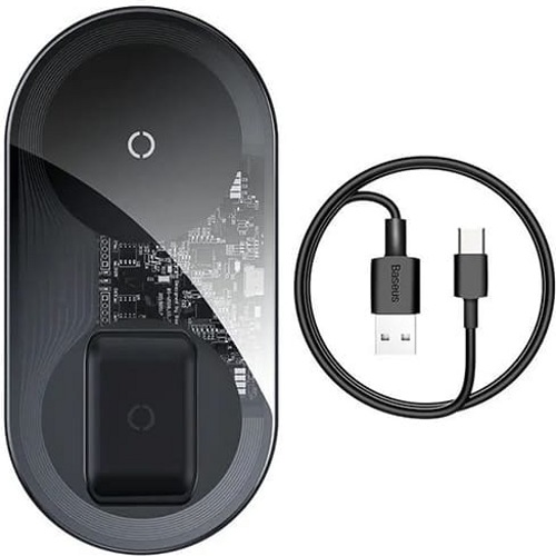 Беспроводное зарядное устройство Baseus BS-W508 Simple 2 in 1 Wireless Charger (Pro) для iPhone и AirPods (Прозрачный черный)