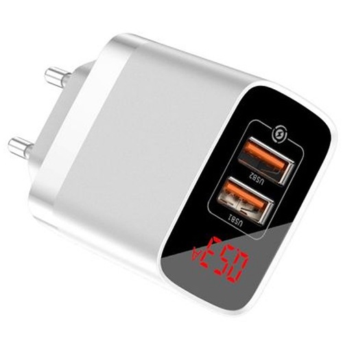 Зарядное устройство Baseus Mirror Lake Dual QC Digital Display Quick Charger 2 USB (Белый)    