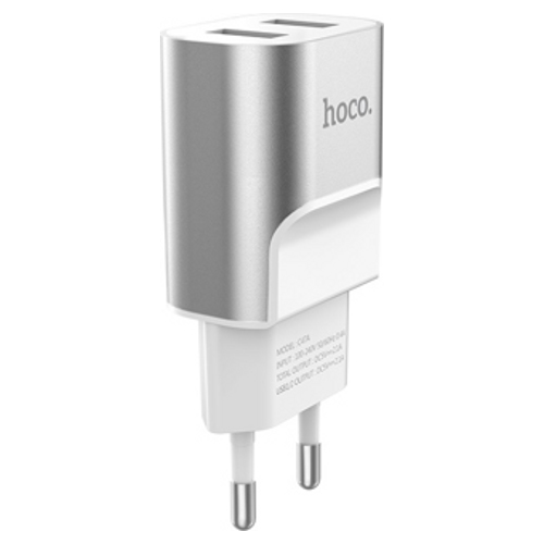 Зарядное устройство Hoco C47A 2 USB 2.1A Fast Charger (Серебро)
