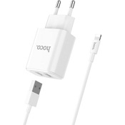 Зарядное устройство Hoco C62A Victoria 2 USB 2.1А + кабель Lighting (Белый) - фото