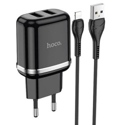 Зарядное устройство Hoco N4 Aspiring 2 USB 2.4A + Lightning кабель (Черный) - фото