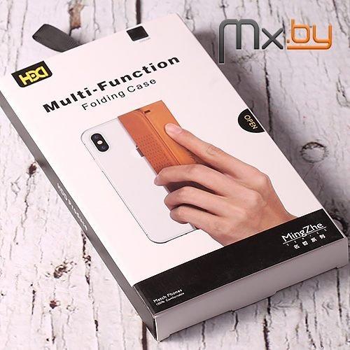 Чехол для iPhone X и Xs кожаная книга MingZe Multi Function Folding Case коричневый
