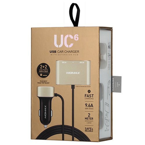 Автомобильное зарядное устройство Momax Car Charger With USB Extension Hub 9.6A на 4 USB выхода золотистое (UC6)