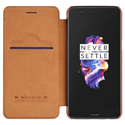 Чехол для OnePlus 5 кожаная книга Nillkin Qin Case коричневый