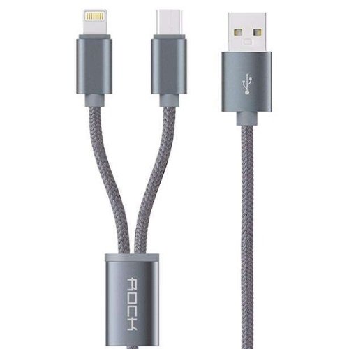 USB кабель Lightnihg + MicroUSB Rock 2 в 1 серый