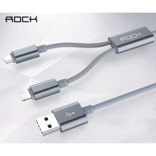 USB кабель Lightnihg + MicroUSB Rock 2 в 1 серый