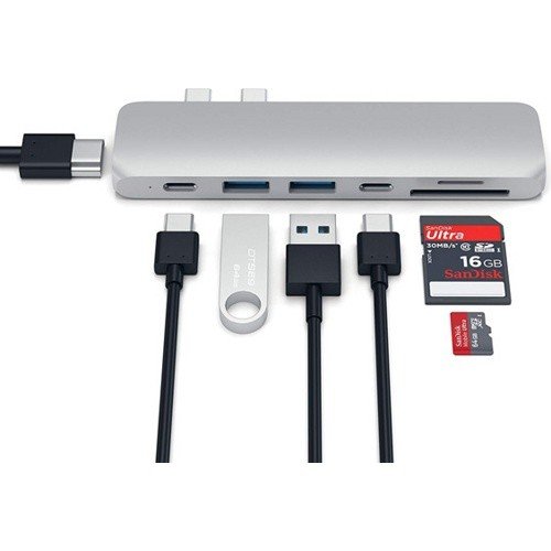USB-хаб для MacBook Pro (2016) Satechi Aluminum Type-C Pro Hub Adapter (Серебристый) ST-CMBPS