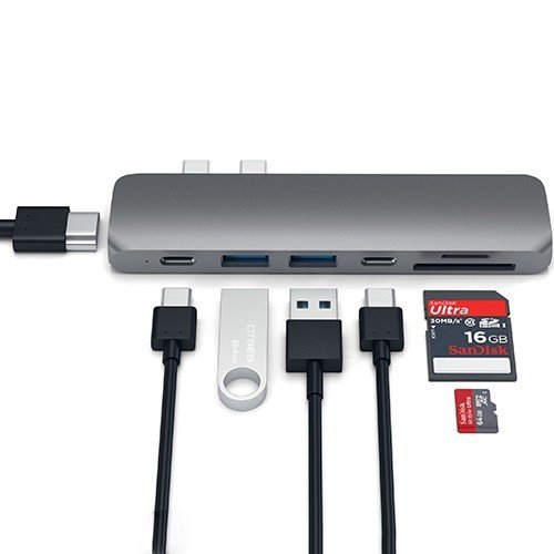 USB-хаб для MacBook Pro (2016) Satechi Aluminum Type-C Pro Hub Adapter (Темно-серый) ST-CMBPS