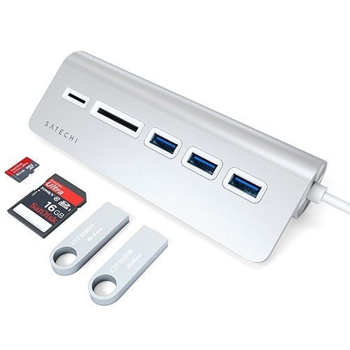 USB-хаб и картридер Satechi Type-C Aluminum USB 3.0 (Серебристый) ST-TCHCRS