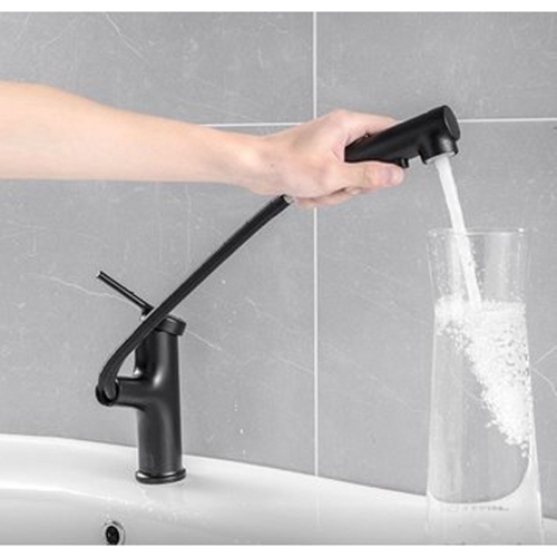 Смеситель с душем для раковины DIIIb Extracting Faucet (Высокий) Черный