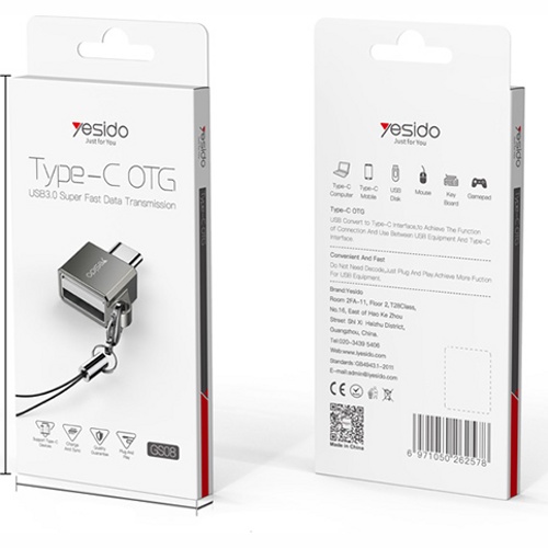 Адаптер OTG Type-С на USB Yesido GS-08 (Серый)